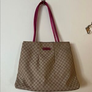 Celine Beige and Magenta Tote Bag